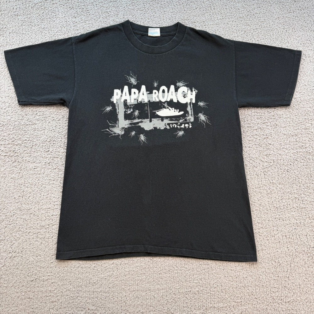 Vintage 2000 Papa Roach Infest Come to Papa Cockroach Band T-Shirt Black L